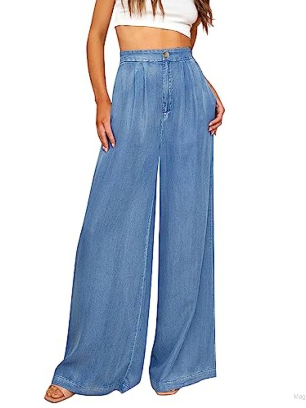 High Waisted Wide Leg Jeans for Women Flowy Palazzo Pants with Pockets